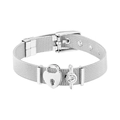 Silver stainless steel mesh bracelet with heart lock charm and crystal accent - Silver Mesh/Heart Lock/Single Diamond / Silver