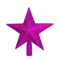 Close-up of glittery magenta star tree topper showing texture and base connector - Rose Red