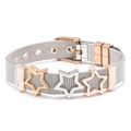 Mesh steel bracelet with gold, silver and rose gold star charms and buckle closure - Silver Mesh/Tri-color Star Decor / Silver