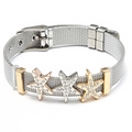 Adjustable stainless steel mesh bracelet with rose gold and silver rhinestone stars - Mesh Band/Rhinestone Tri-color Star / Silver