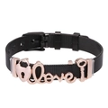 Black stainless steel mesh bracelet featuring rose gold Love charms and key heart lock - Black Mesh/Love/Heart Lock/Key / Black
