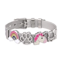 Silver stainless steel mesh bracelet featuring unicorn and enamel rainbow charms - Silver Mesh/Rainbow/Footprint/Unicorn/Cat Head / Silver