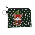 Dettaglio del portamonete Corgi natalizio con tessuto impermeabile e anello portachiavi - Corgi Cartoon Verde Scuro