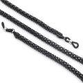 Detail of 6mm black braided metal eyeglass chain with silver adjustable spring and rubber loop - Black