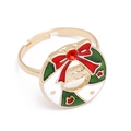 Christmas wreath open ring with green leaves, red bow, and crystal in golden finish - Christmas Wreath