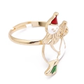 Adjustable gold-plated Christmas snowman open ring with colorful enamel detailing - Scarf Snowman