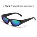 Sportliche schwarze Cat-Eye Sonnenbrille mit grün-blau verspiegelten Gläsern - Schwarzer Rahmen Grüner Spiegel