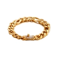 Polished 18K gold plated stainless steel Cuban link bracelet with iced-out pave clasp - Gold with Zircon