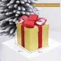 Frosted gold 20cm Christmas gift box with sparkling red glitter bow decoration - Gold / 20cm