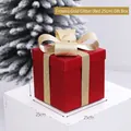 Red frosted Christmas gift box with gold glitter ribbon and bow, size 25x25x25cm - Red / 25cm