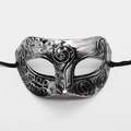 Masque vénitien demi-visage vintage noir et argent avec motifs floraux en relief - Prince Argent