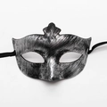 Masque de bal masqué vintage en argent brossé avec rubans noirs pour hommes - Princesse Pointue Argent