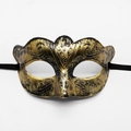 Vintage gold and black masquerade half face mask with antique brushed metal texture - Dancing Butterfly Gold