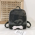 Japanese style black and white backpack with bow decoration and transparent glitter panel - Black