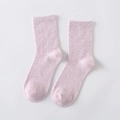 Heathered light purple and white cotton crew socks with minimalist ribbed knit texture - Purple
