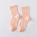 Simple knit cotton crew socks in vibrant orange pink color with ribbed cuffs - Orange