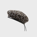 Leoparden-Barett für Damen mit schwarzem Lederbesatz und verstellbaren Bändern - M / Grau