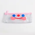 Transparent pencil case with pink zipper and cute cartoon smiley face print - Smiley Face / Transparent Glitter