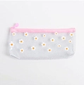 Transparent daisy pencil case with floral prints and a pink zipper closure - Daisy / Clear