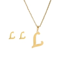 Detailed set of gold plated cursive L letter pendant necklace and matching stud earrings - L Set