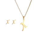 Polished gold alphabet X pendant necklace and matching stud earrings jewelry set - X Set