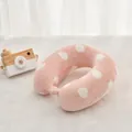 Pink polka dot U-shaped memory foam neck pillow for kids with soft plush fabric cover - Heart Pink