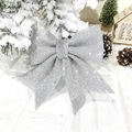 Silver glitter Christmas bow decoration for trees with festive snow-covered pine cones - No.6 12*15cm (Pack of 2) / Silver