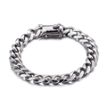 Polished silver stainless steel 15mm Cuban link bracelet with secure box clasp - Steel Color Bracelet (KB95835-K) / Steel
