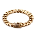 Bracciale cubano da 13mm color oro con chiusura a scomparsa in zirconi CZ - Bracciale Iced Out Oro (KB95832-K)