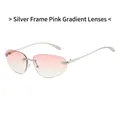 Occhiali da sole Y2K senza montatura con stanghette in argento e lenti sfumate rosa - Montatura Argento Lenti Rosa Sfumate