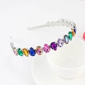 Baroque style silver metal headband featuring colorful teardrop-shaped gemstones and crystals - Waterdrop-Silver