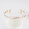 Elegant gold alloy headband with white pearls and side combs for secure styling - Imitation Pearl-Gold