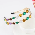 Baroque style gold alloy headband with colorful rhinestones and crystal flower details - Style 03-Gold