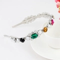 Silver openwork headband with colorful rhinestones and white pearls on white background - Style 02-Silver
