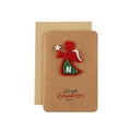Vintage kraft paper Christmas card with red felt angel decoration and matching envelope - Angel