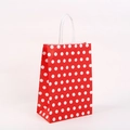 Detail van rode papieren cadeautas met witte stippen en stevige papieren handvaten - Rood (15*11*6)