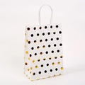 Detail of white paper gift bag with golden foil polka dots and durable white handles - 15*11*6cm / White Kraft Gold Dots