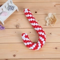Handwoven red and white cotton rope pet chew toy in candy cane shape for dogs - Candy Cane