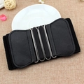 Ceinture large élastique noire avec boucle métallique argentée et garniture en cuir - Noir / 75cm