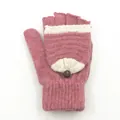 Moufles convertibles en laine rose et blanche avec motif flocon et détail de bouton - Taille unique / Rayé Rose