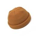 Detailed view of the ribbed knit texture and ginger yellow fabric of the retro beanie hat - Adult / Ginger Yellow