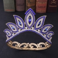 Baroque bridal tiara with gold finish featuring blue and clear rhinestones - Gold with Blue Rhinestones