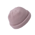 Close-up of pink knitted miki hat showing fine ribbed texture and folded brim detail - Adult / Beige