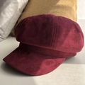 Classic burgundy faux suede newsboy cap for women and men, stylish autumn winter headwear - M(56-58cm) / Burgundy