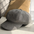 Classic grey faux suede newsboy cap featuring retro octagonal shape and fine stitching - M(56-58cm) / Gray