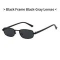 Retro black metal square sunglasses with grey lenses and red-green stripe temple detail - Black Frame Black Grey Lens