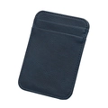 Navy blue vertical slim leather business card holder with double card slots - Dark Blue