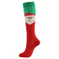 Christmas themed calf high compression socks with festive red color and Santa Claus pattern - Santa Face Circle