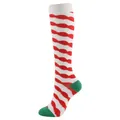 Christmas knee-high compression socks with red wavy stripes and green heel accents - Red Stripes with Green Heel