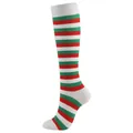 Christmas knee-high compression socks featuring red, green, and white festive stripes - Christmas Red Green White Stripes